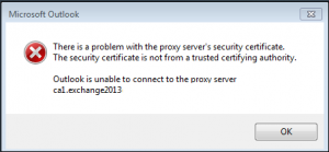 outlook is unable to connect to proxy server