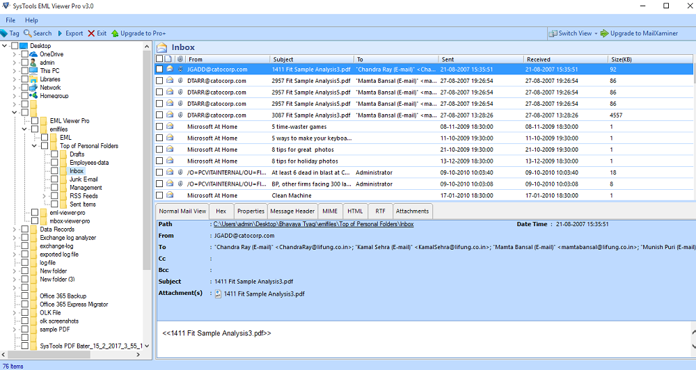 Convert Multiple EML files to PDF screenshot