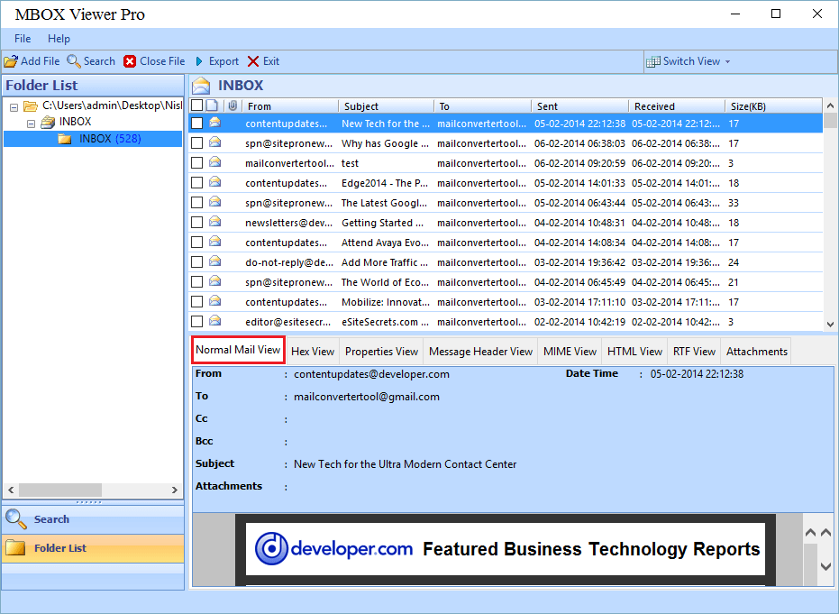 Converting MBOX to PDF screenshot