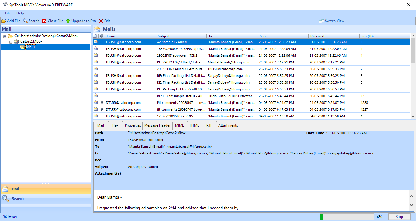 MBOX File Reader screenshot