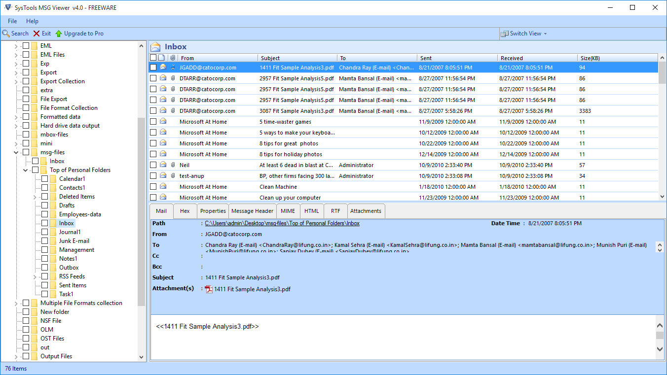 Free MSG File Viewer Tool screenshot