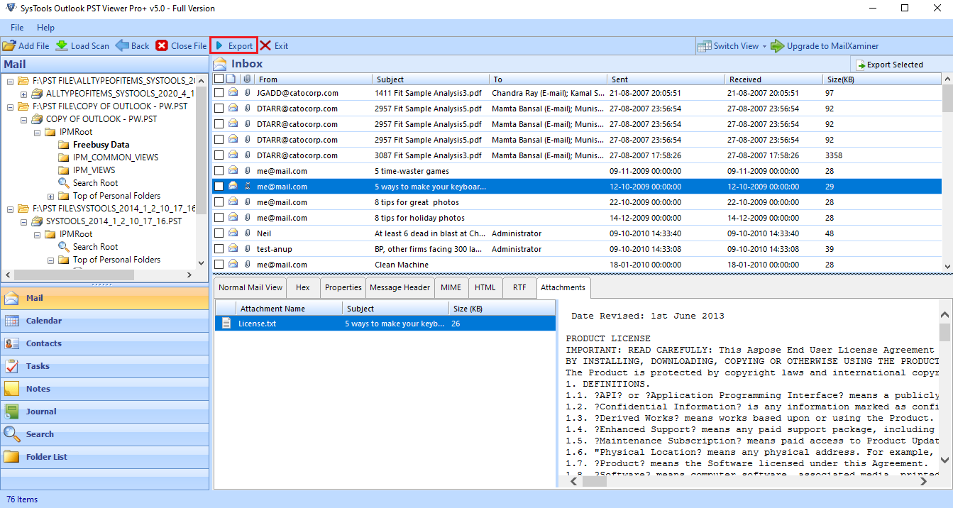 Export PST Files into Multiple Formats screenshot
