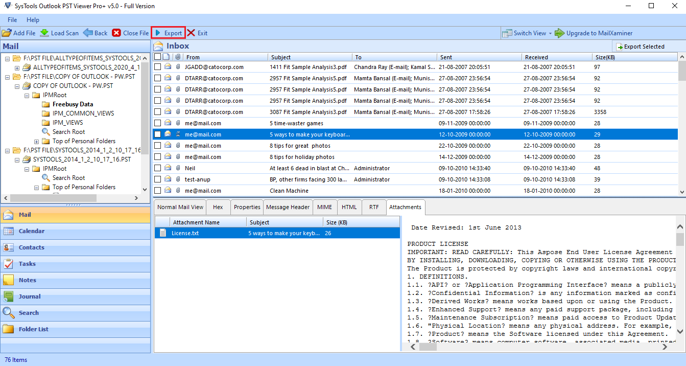 Export Outlook Data Files software