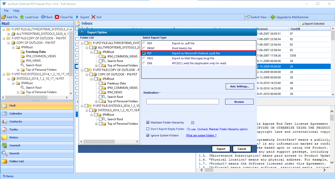 Outlook PST Viewer Pro Plus screenshot