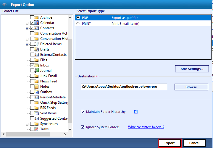 Convert Outlook to PDF screenshot