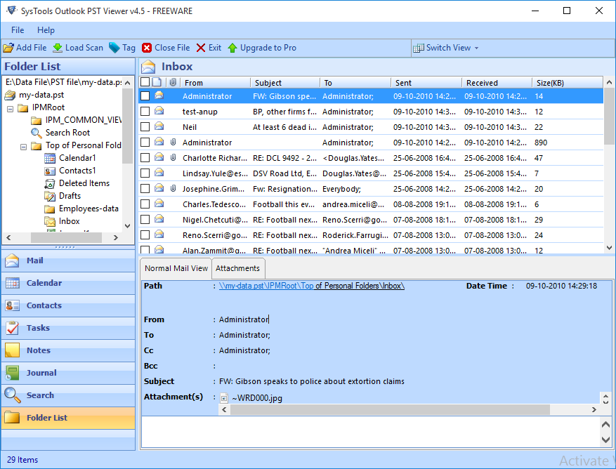 Convert Outlook PST File to PDF screenshot