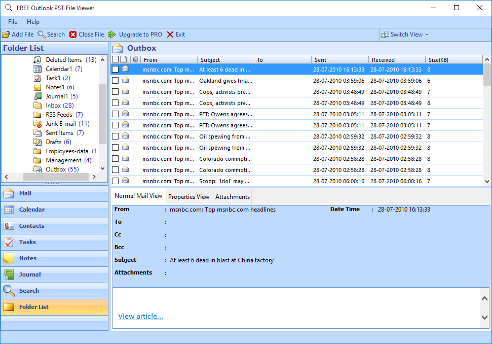 Open and View PST File Reader 5.0 full