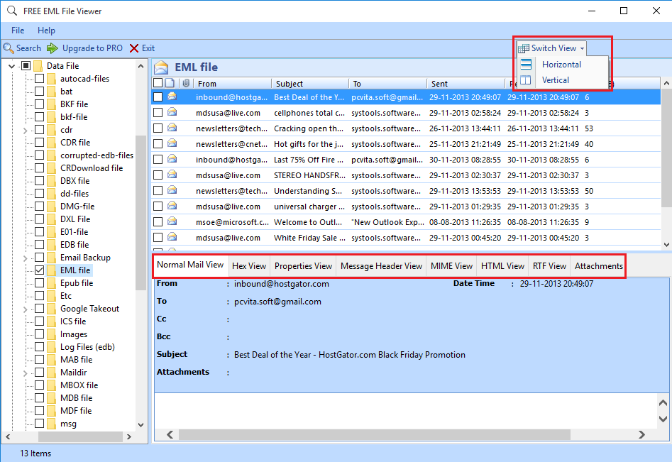 Open and view EML File Software screenshot
