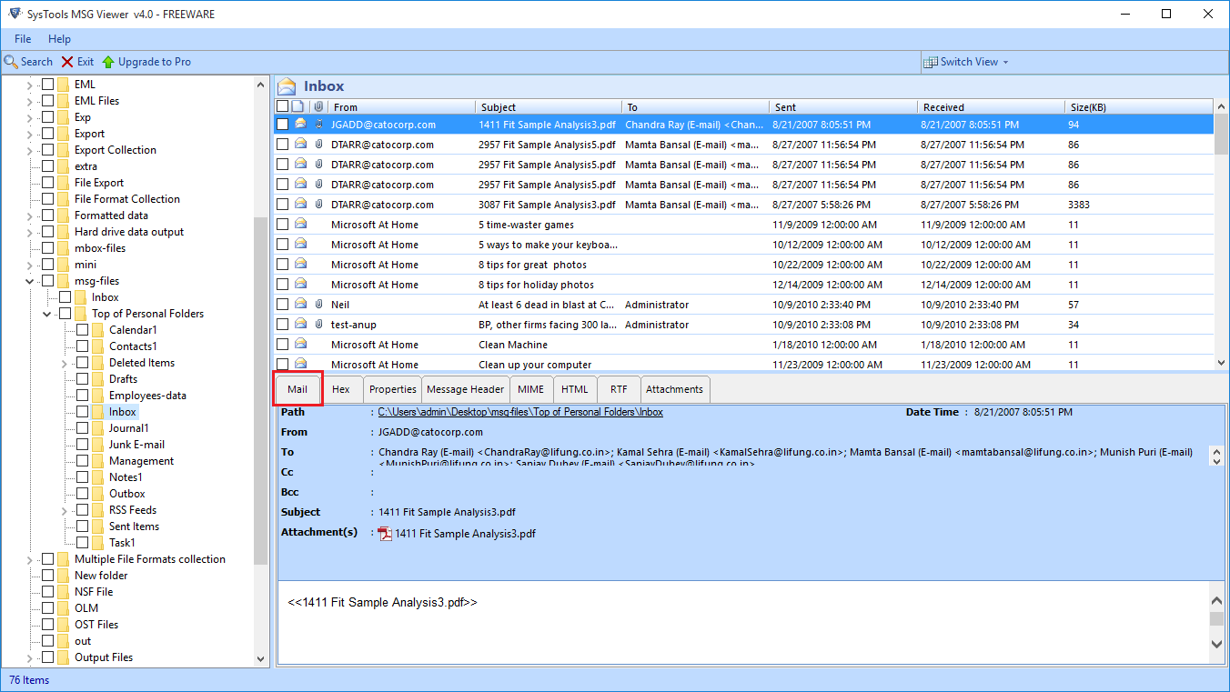 Analyse and Read MSG File Viewer screenshot Analyse and Read MSG File Viewer screenshot